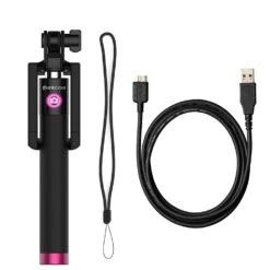 Selfie Stick Pink, Extendable Monopod With Built-In Bluetooth Remote Shutter