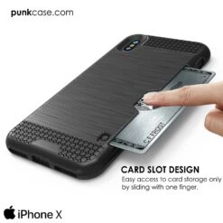 IPhone X Case, PUNKcase [SLOT Series] Slim Fit Dual-Layer Armor Cover & Tempered Glass PUNKSHIELD Screen Protector For Apple IPhone X [Black] -Phone Vibe Shop card slot case iphone x