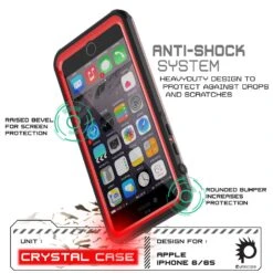 IPhone 6+/6S+ Plus Waterproof Case, PUNKcase CRYSTAL Red W/ Attached Screen Protector | Warranty -Phone Vibe Shop drop crystal case iphone 6 c83f4c51 096d 4ac2 a402 09d634e80638