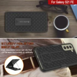 Punkcase Galaxy S21 FE Case With Screen Protector, Holster Belt Clip [Black] -Phone Vibe Shop galaxy S21 FE case punkcase with screen protector holster belt clip built in kickstand non slip dual layer hybrid tpu full body protection thin fit for samsung galaxy S21 FE black 4