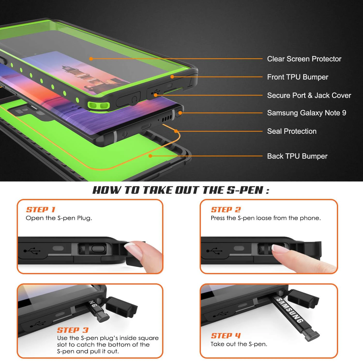 Galaxy Note 9 Waterproof Case PunkCase StudStar Light Green Thin 6.6ft Underwater ShockProof - Image 3