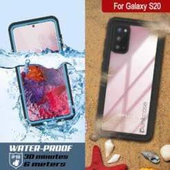 Galaxy S20 Water/Shock/Snow/dirt Proof [Extreme Series] Slim Case [Light Blue] -Phone Vibe Shop galaxy s20 waterproof case punkcase extreme series slim fit ip68 certified shockproof snowproof dirproof armor cover w built in screen protector for samsung galaxy s20 blue 5