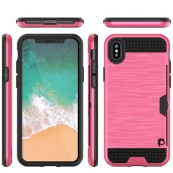 IPhone X Case, PUNKcase [SLOT Series] Slim Fit Dual-Layer Armor Cover & Tempered Glass PUNKSHIELD Screen Protector For Apple IPhone X [Pink]