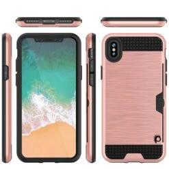 IPhone X Case, PUNKcase [SLOT Series] Slim Fit Dual-Layer Armor Cover & Tempered Glass PUNKSHIELD Screen Protector For Apple IPhone X [Rose Gold]