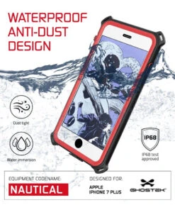 IPhone 7 Plus Waterproof Case, Ghostek Nautical Series For IPhone 7 Plus | Slim Underwater Protection | Adventure Duty | Swimming (Red) -Phone Vibe Shop iPhone 7Plus Waterproof Case Ghostek Nautical Series for Apple iPhone 7 Slim Underwater Protection Shockproof Dirt proof Snow proof Protective Adventure Duty Red2