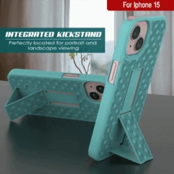 IPhone 15 Case With Tempered Glass Screen Protector, Holster Belt Clip & Built-In Kickstand [Teal] -Phone Vibe Shop image 2025 02 27T160445.082