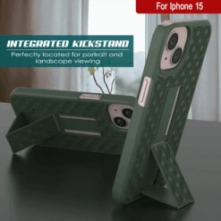 IPhone 15 Case With Tempered Glass Screen Protector, Holster Belt Clip & Built-In Kickstand [Green] -Phone Vibe Shop image 2025 02 27T161027.257