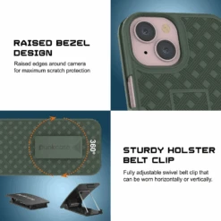 IPhone 15 Case With Tempered Glass Screen Protector, Holster Belt Clip & Built-In Kickstand [Green] -Phone Vibe Shop image 2025 02 27T161028.777