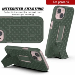 IPhone 15 Case With Tempered Glass Screen Protector, Holster Belt Clip & Built-In Kickstand [Green] -Phone Vibe Shop image 2025 02 27T161030.759