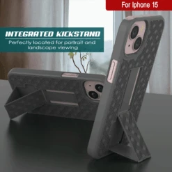 IPhone 15 Case With Tempered Glass Screen Protector, Holster Belt Clip & Built-In Kickstand [Grey] -Phone Vibe Shop image 2025 02 27T161157.932