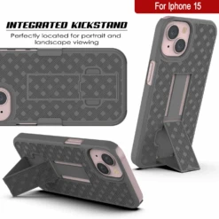 IPhone 15 Case With Tempered Glass Screen Protector, Holster Belt Clip & Built-In Kickstand [Grey] -Phone Vibe Shop image 2025 02 27T161201.666