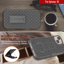 IPhone 15 Case With Tempered Glass Screen Protector, Holster Belt Clip & Built-In Kickstand [Grey] -Phone Vibe Shop image 2025 02 27T161204.625