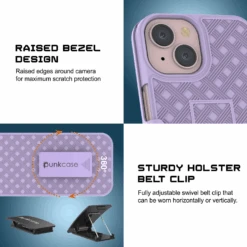 IPhone 15 Case With Tempered Glass Screen Protector, Holster Belt Clip & Built-In Kickstand [Lilac] -Phone Vibe Shop image 2025 02 27T161341.386