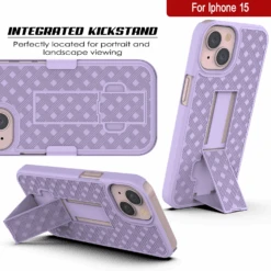 IPhone 15 Case With Tempered Glass Screen Protector, Holster Belt Clip & Built-In Kickstand [Lilac] -Phone Vibe Shop image 2025 02 27T161344.325