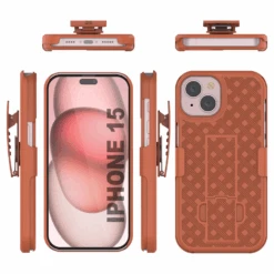 IPhone 15 Case With Tempered Glass Screen Protector, Holster Belt Clip & Built-In Kickstand [Orange] -Phone Vibe Shop image 2025 02 27T161535.761