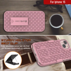 IPhone 15 Case With Tempered Glass Screen Protector, Holster Belt Clip & Built-In Kickstand [Pink] -Phone Vibe Shop image 2025 02 27T161714.871