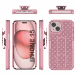 IPhone 15 Case With Tempered Glass Screen Protector, Holster Belt Clip & Built-In Kickstand [Pink] -Phone Vibe Shop image 2025 02 27T161717.676