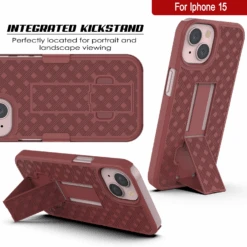 IPhone 15 Case With Tempered Glass Screen Protector, Holster Belt Clip & Built-In Kickstand [Red] -Phone Vibe Shop image 2025 02 27T161857.343