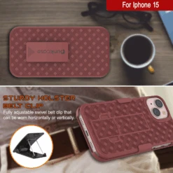 IPhone 15 Case With Tempered Glass Screen Protector, Holster Belt Clip & Built-In Kickstand [Red] -Phone Vibe Shop image 2025 02 27T161900.266