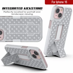 IPhone 15 Case With Tempered Glass Screen Protector, Holster Belt Clip & Built-In Kickstand [White] -Phone Vibe Shop image 2025 02 27T162028.992