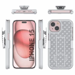 IPhone 15 Case With Tempered Glass Screen Protector, Holster Belt Clip & Built-In Kickstand [White] -Phone Vibe Shop image 2025 02 27T162034.823