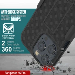 IPhone 15 Pro Case With Tempered Glass Screen Protector, Holster Belt Clip & Built-In Kickstand [Black] -Phone Vibe Shop image 2025 02 27T165035.040
