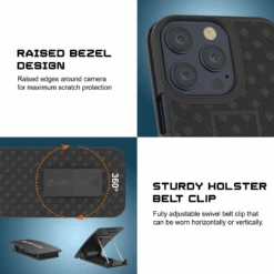 IPhone 15 Pro Case With Tempered Glass Screen Protector, Holster Belt Clip & Built-In Kickstand [Black] -Phone Vibe Shop image 2025 02 27T165038.964