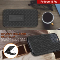 IPhone 15 Pro Case With Tempered Glass Screen Protector, Holster Belt Clip & Built-In Kickstand [Black] -Phone Vibe Shop image 2025 02 27T165043.863