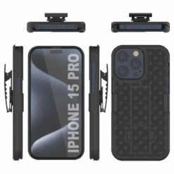 IPhone 15 Pro Case With Tempered Glass Screen Protector, Holster Belt Clip & Built-In Kickstand [Black] -Phone Vibe Shop image 2025 02 27T165045.497
