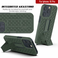 IPhone 15 Pro Case With Tempered Glass Screen Protector, Holster Belt Clip & Built-In Kickstand [Green] -Phone Vibe Shop image 2025 02 27T165344.706