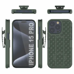 IPhone 15 Pro Case With Tempered Glass Screen Protector, Holster Belt Clip & Built-In Kickstand [Green] -Phone Vibe Shop image 2025 02 27T165350.354