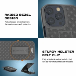 IPhone 15 Pro Case With Tempered Glass Screen Protector, Holster Belt Clip & Built-In Kickstand [Grey] -Phone Vibe Shop image 2025 02 27T165520.291