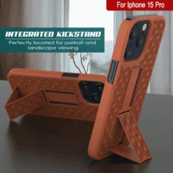 IPhone 15 Pro Case With Tempered Glass Screen Protector, Holster Belt Clip & Built-In Kickstand [Orange] -Phone Vibe Shop image 2025 02 27T165824.501
