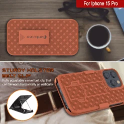 IPhone 15 Pro Case With Tempered Glass Screen Protector, Holster Belt Clip & Built-In Kickstand [Orange] -Phone Vibe Shop image 2025 02 27T165832.422