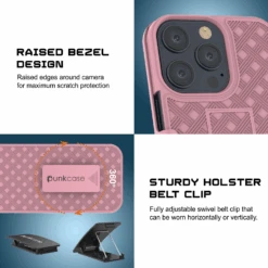 IPhone 15 Pro Case With Tempered Glass Screen Protector, Holster Belt Clip & Built-In Kickstand [Pink] -Phone Vibe Shop image 2025 02 27T165957.661