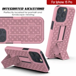 IPhone 15 Pro Case With Tempered Glass Screen Protector, Holster Belt Clip & Built-In Kickstand [Pink] -Phone Vibe Shop image 2025 02 27T165959.122