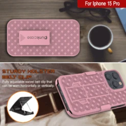IPhone 15 Pro Case With Tempered Glass Screen Protector, Holster Belt Clip & Built-In Kickstand [Pink] -Phone Vibe Shop image 2025 02 27T170002.738