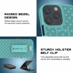 IPhone 15 Pro Case With Tempered Glass Screen Protector, Holster Belt Clip & Built-In Kickstand [Teal] -Phone Vibe Shop image 2025 02 27T171952.167