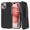 IPhone 15 Plus Case With Tempered Glass Screen Protector, Holster Belt Clip & Built-In Kickstand [Black]