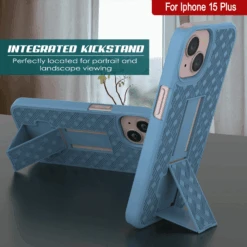 IPhone 15 Plus Case With Tempered Glass Screen Protector, Holster Belt Clip & Built-In Kickstand [Blue] -Phone Vibe Shop image 2025 02 27T173511.074
