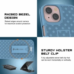 IPhone 15 Plus Case With Tempered Glass Screen Protector, Holster Belt Clip & Built-In Kickstand [Blue] -Phone Vibe Shop image 2025 02 27T173512.979