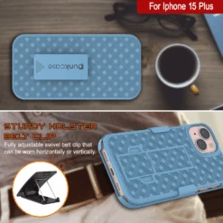 IPhone 15 Plus Case With Tempered Glass Screen Protector, Holster Belt Clip & Built-In Kickstand [Blue] -Phone Vibe Shop image 2025 02 27T173517.827