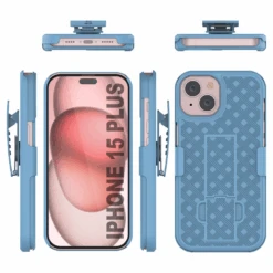 IPhone 15 Plus Case With Tempered Glass Screen Protector, Holster Belt Clip & Built-In Kickstand [Blue] -Phone Vibe Shop image 2025 02 27T173519.304