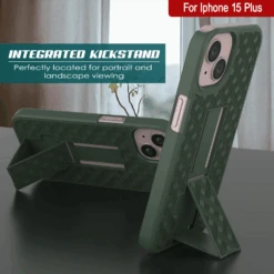IPhone 15 Plus Case With Tempered Glass Screen Protector, Holster Belt Clip & Built-In Kickstand [Green] -Phone Vibe Shop image 2025 02 27T173654.214