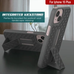 IPhone 15 Plus Case With Tempered Glass Screen Protector, Holster Belt Clip & Built-In Kickstand [Grey] -Phone Vibe Shop image 2025 02 27T173929.587