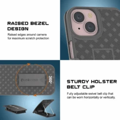 IPhone 15 Plus Case With Tempered Glass Screen Protector, Holster Belt Clip & Built-In Kickstand [Grey] -Phone Vibe Shop image 2025 02 27T173931.844