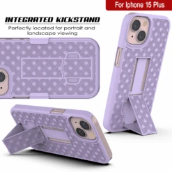 IPhone 15 Plus Case With Tempered Glass Screen Protector, Holster Belt Clip & Built-In Kickstand [Lilac] -Phone Vibe Shop image 2025 02 27T174054.831