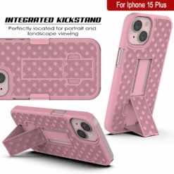 IPhone 15 Plus Case With Tempered Glass Screen Protector, Holster Belt Clip & Built-In Kickstand [Pink] -Phone Vibe Shop image 2025 02 27T174527.173