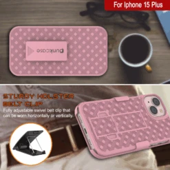 IPhone 15 Plus Case With Tempered Glass Screen Protector, Holster Belt Clip & Built-In Kickstand [Pink] -Phone Vibe Shop image 2025 02 27T174531.034