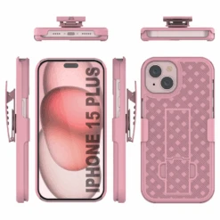 IPhone 15 Plus Case With Tempered Glass Screen Protector, Holster Belt Clip & Built-In Kickstand [Pink] -Phone Vibe Shop image 2025 02 27T174532.391